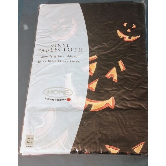 Vintage Halloween Vinyl Tablecloth 'Ghastly Grins' New Old Stock Oblong 52"x90" - Picture 1 of 2